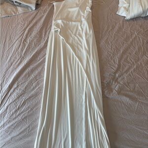 one shoulder ribbed white dress